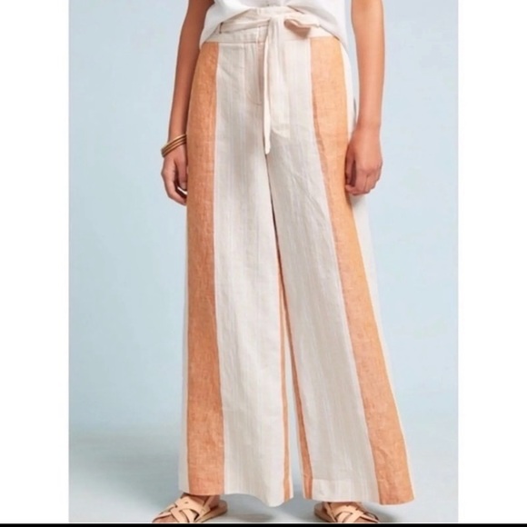NWOT ett : twa Anthropologie Striped Linen Wide Leg Pants - Size 8 - Picture 1 of 17